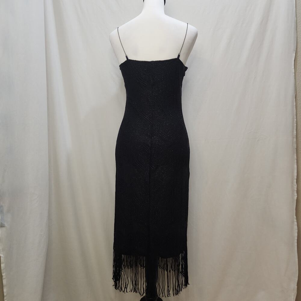 a'gaci Black Midi Fringe Slip Dress - Picture 2 of 10